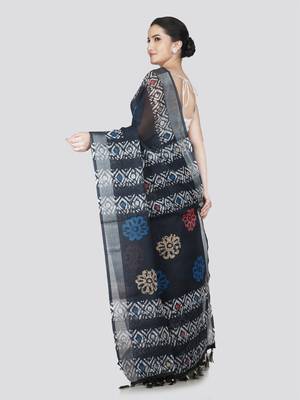 Pinkloom women's multicolor linen-saree with running blouse piece 3
