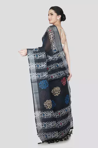 Pinkloom women's multicolor linen-saree with running blouse piece
