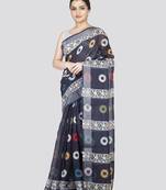 Pinkloom women's blue linen-saree with running blouse piece