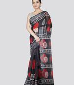 Pinkloom women's black linen-saree with running blouse piece