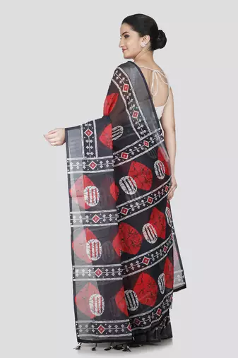 Pinkloom women's black linen-saree with running blouse piece