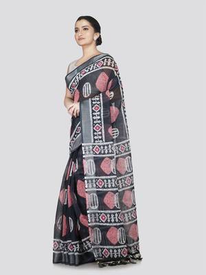 Pinkloom women's black linen-saree with running blouse piece 2