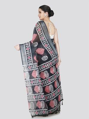 Pinkloom women's black linen-saree with running blouse piece 3