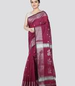Pinkloom women's maroon cotton-silk-sarees with running blouse piece