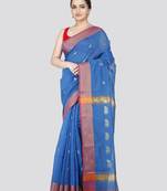 Pinkloom women's blue cotton-silk-sarees with running blouse piece