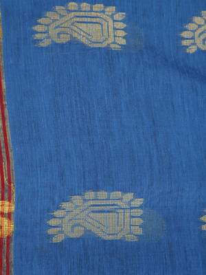 Pinkloom women's blue cotton-silk-sarees with running blouse piece 4