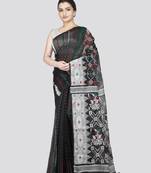 Pinkloom women's black cotton jamdani-sarees without blouse piece