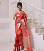 Red dual-tone tissue saree with zari borders