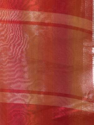 Red dual-tone tissue saree with zari borders 4