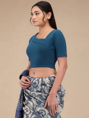 Mmore Women's Lycra Self Design Readymade Non Padded Free Size Saree Blouse 3