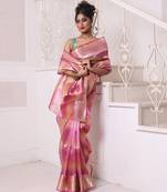 Pink dual-tone tissue saree with zari borders
