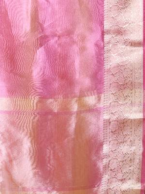 Pink dual-tone tissue saree with zari borders 4
