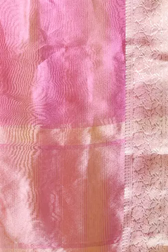 Pink dual-tone tissue saree with zari borders