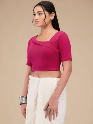 Mmore Women's Lycra Self Design Readymade Non Padded Free Size Saree Blouse 3