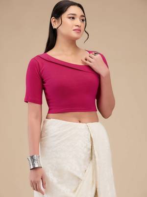 Mmore Women's Lycra Self Design Readymade Non Padded Free Size Saree Blouse 4