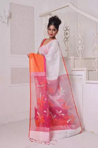 Off white matka soft saree with resham pallu