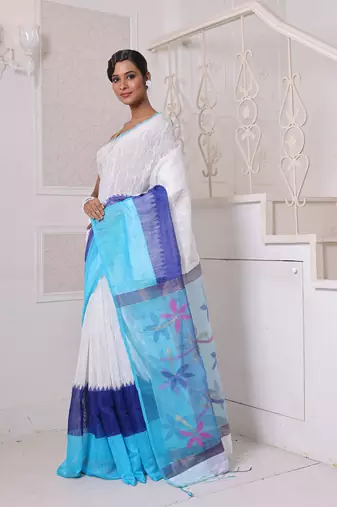 Off white matka soft saree with resham pallu