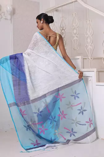 Off white matka soft saree with resham pallu