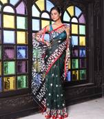 Emerald green muslin saree with jamdani designs