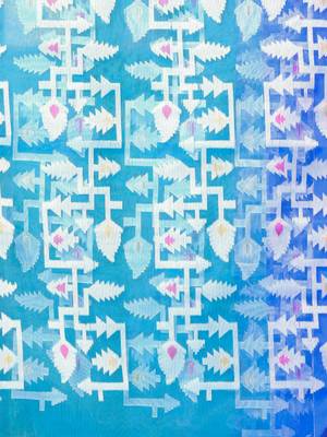 Turquoise muslin saree with jamdani designs 4