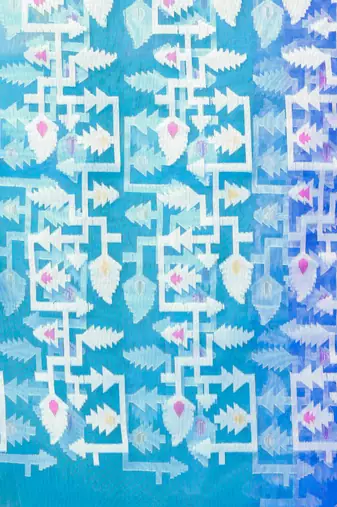 Turquoise muslin saree with jamdani designs