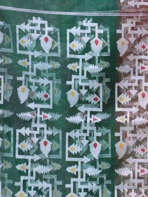 Green muslin saree with jamdani designs 4