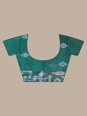 Green muslin saree with jamdani designs 5
