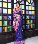 Blue muslin saree with jamdani designs