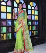 Light green muslin saree with jamdani designs