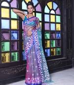 Grey dual-tone muslin saree with jamdani designs