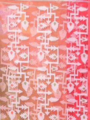Orange muslin saree with jamdani designs 4