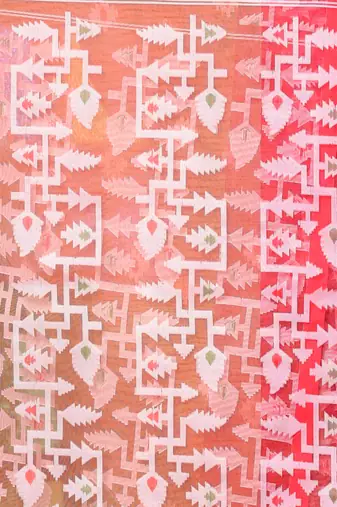 Orange muslin saree with jamdani designs