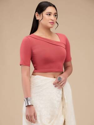 Mmore Women's Lycra Self Design Readymade Non Padded Free Size Saree Blouse 4