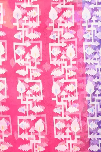 Fuchsia muslin saree with jamdani designs