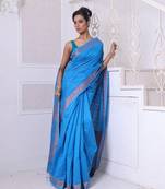 All over zari weaving sky blue cotton saree with zari borders