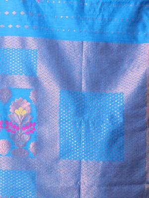 All over zari weaving sky blue cotton saree with zari borders 4