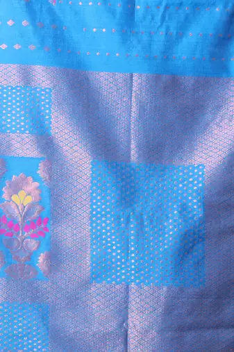 All over zari weaving sky blue cotton saree with zari borders
