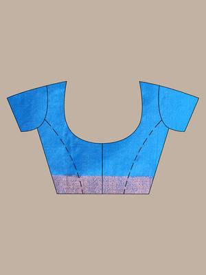 All over zari weaving sky blue cotton saree with zari borders 5