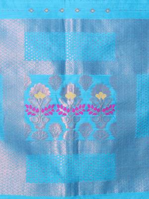 All over zari weaving sea green cotton saree with zari borders 4