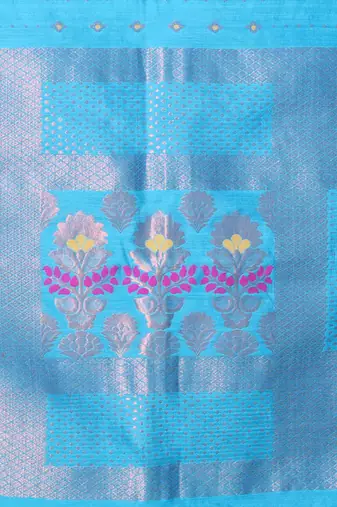 All over zari weaving sea green cotton saree with zari borders