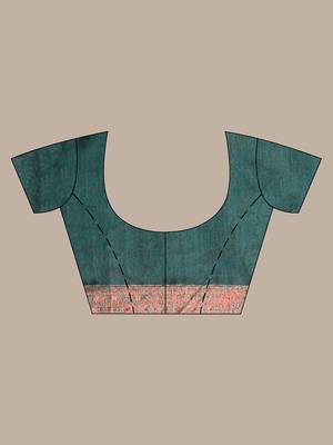 All over zari weaving forest green cotton saree with zari borders 5