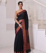 All over zari weaving black cotton saree with zari borders