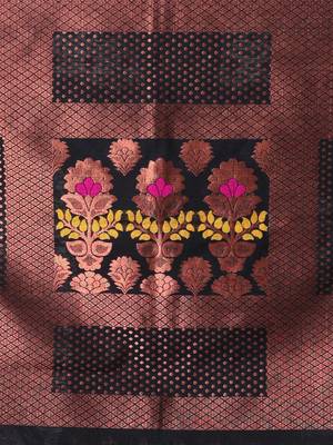 All over zari weaving black cotton saree with zari borders 4