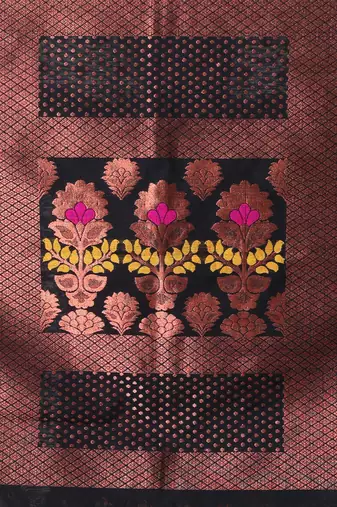 All over zari weaving black cotton saree with zari borders
