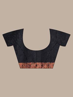 All over zari weaving black cotton saree with zari borders 5