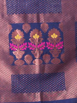 All over zari weaving navy blue cotton saree with zari borders 4