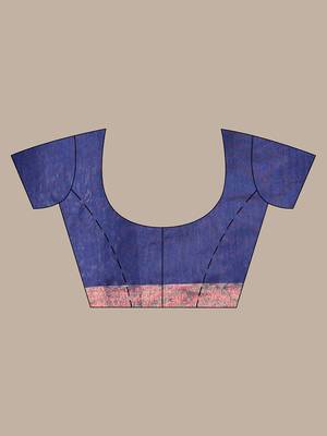All over zari weaving navy blue cotton saree with zari borders 5