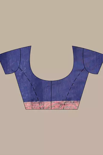 All over zari weaving navy blue cotton saree with zari borders