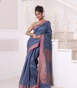 All over zari weaving grey cotton saree with zari borders
