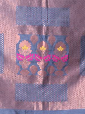 All over zari weaving grey cotton saree with zari borders 4